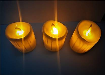 AFTERSTITCH dancing flame led candles tea Lights for dinner and home decoration ( Batteries Included) ( Set of 3 ) Candle