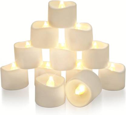 JAMBOREE Best quality Realistic And Bright Flickering Bulb Battery Operated Flameless smokeless LED Tea Light Candles For Seasonal & Festival Diwali Christmas new year Decoration Candle (Pack Of 12) Candle