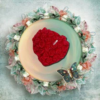 ASTRID 3D Heart with Roses Candle (Pack of 2) in Red, 25 GMS each Candle