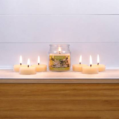 Hosley Sweet Pea Jasmine Fragrance Jar with Scented Tealights|Burn Time 15 Hours Candle