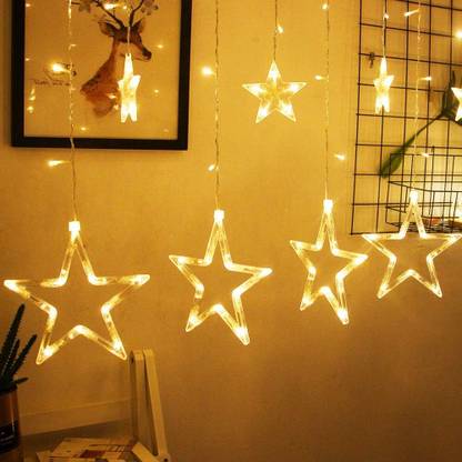 AirMount Star 12 Stars 138 LED Curtain String Lights, Window Curtain Lights Candle