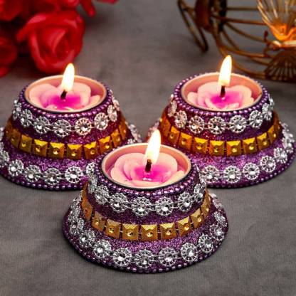 ROKOO Diwali Decor Fancy Tea Lights Candles Floating, Smokeless (Pack of 3) Candle