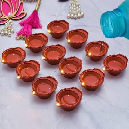 apna Water sensor LED E-Diya, Battery Operated for Home Decor(Pack of 12) Plastic (Pack of 12) Table Diya Set