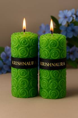 KRISHNAAURA GREEN Scented Soy Wax Pillar Candle LONG BURING Ideal for Home Deco Candle