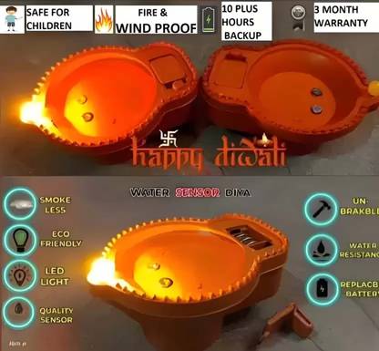 NETVULL E-Watter Sensor Eco-Friendly Led Diya Warm Orange Home Décor Diwali Ligh Candle Candle