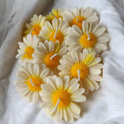 PICKKART Decorative Daisy Candles, 7 cm, Pack of 10 Pieces Candle