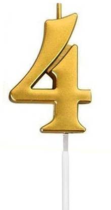 PopTheParty Four Number Golden Birthday Candle for Cake Topper Candle