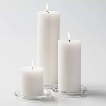 Kuber Selection Pack of 3 Pcs Size- 2"× 2", 2"× 3", 2"× 4" Premium White Pure Wax Pillar Candle Candle