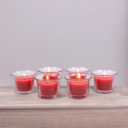 Hosley Highly Fragranced Apple Cinamon Filled Votive Glass Candles / Decoration Candles, Pack of 6, Red Candle