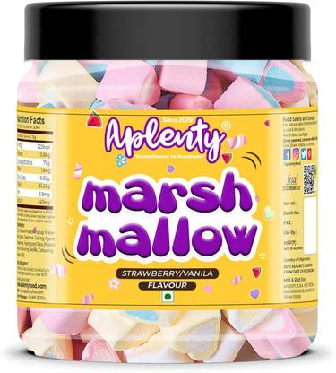 APLENTY Rainbow Pure Veg Heart Marshmallows Candy | Assorted Fruit Flavour | Rainbow Heart Shape Marshmallow, Vanilla & Strawberry Marshmallow