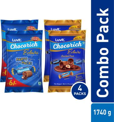 LuvIt Chocorich Assorted & Classic Eclairs Chocolate | Birthday Party Pack | Chocolate, Hazelnut, Dark Chocolate Toffee