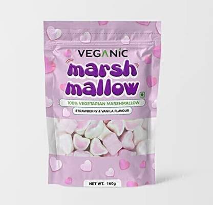 Veganic Marshmallows Pure Veg | Heart Shape Strawberry/Vanilla Flavour | Pink/White Marshmallow Candy Sweet Marshmallow