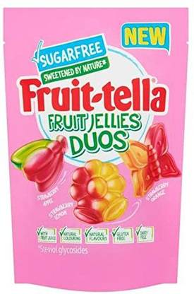 Fruit-tella Fruit Jellies Duos Sugar Free Sweetened By Nature Strawberry Apple, Strawberry Lemon, Strawberry Orange Jelly Candy