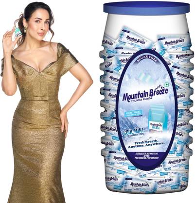 Mountain breeze Sugar-Free Coolmint Fresh Breath Strips JAR (Pack of 40) ( 7 Strips each cassette ) Pack of 40 x 7 = 280 Strips Mint Mouth Freshener