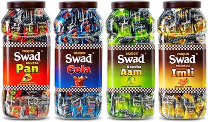 SWAD Meetha Paan, Cola , Kachha Aam And Imli Flavours Candy , 4 Jar x 200 Candies Meetha Pan, Imli, Pulse Kacha Aam, Cola Candy