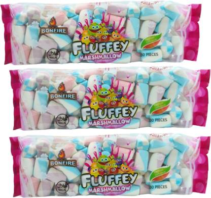 AS enterprises Pack of 3 (100 Pcs Per Pack) Fluffey Marshma Fruit Flavours Fruit Marshmallow