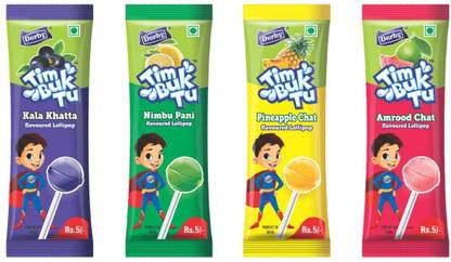 Derby Tim Buk Tu Assorted Lollipop Strip (Pack Of 48 Lollipops,11.5gm Each) Kala Khatta, Nimbu Pani, Pineapple Chat, Amrood Chat Lollipop