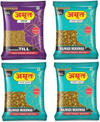 Amrut Till & 3Rajwadi Mukhwas (Pack of 4) Digestive Crunchy and Tasty Mouth Freshener