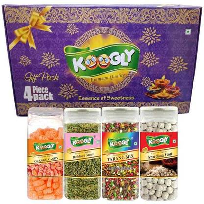 Koogly Diwali Gift Hamper Item Mouth Freshener Combo Box Orange candy, Rasbhari saunf, Tarang Mix, Anardana Goli Mouth Freshener