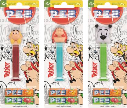 PEZ Asterix Series (Asterix,Obelix,Idefix) Candy 51gm (Pack of 3) Mixed-Fruit Candy