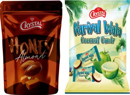 CRYSTAL Honey Almond Chocolate And Nariyal Wala Coconut Candy Combo 250 Toffee Coconut, Honey Almond Candy