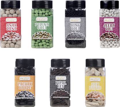 J J crunch N munch Healthy combo of Aam Papad, Pipal Sev, Anar Dana, Pudina Goli, Jeera Goli, Pachak Harde, Hing Goli Candy