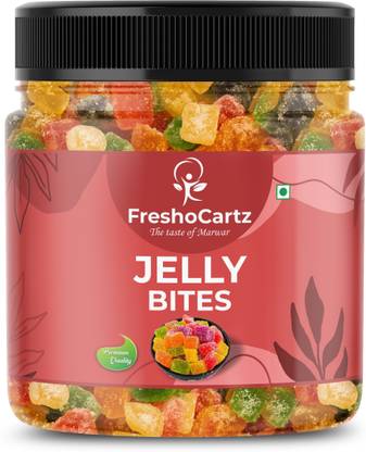 FreshoCartz Jelly Bites | Sugar Coated Jelly Candy | Jelly Toffee | Jelly beans|Gummy Candy| Orange, Lemon, Colo, Kaccha Mango, Guava, Mix Fruit Flavours, Sweet Jelly Candy