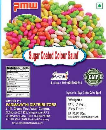 PMW Best Quality Colourful Sugar Coated Saunf - Mukshwas - 500 Grams SAUNF Mouth Freshener
