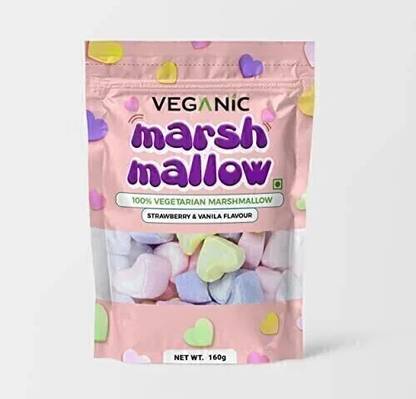 Veganic Marshmallows Pure Veg | Heart Shape Strawberry/Vanilla Flavour | Rainbow Marshmallow Candy Sweet Marshmallow