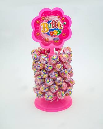 Madhur Strawberry Centre Filled Bubble Gum Pop Lollipop (Stand) Strawberry Lollipop