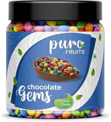 puro fruits Chocolate Gems Candy | Button Candy And Chocolate Munchies. Pack of 1 Jar. 400Gm CHOCOLATE Candy