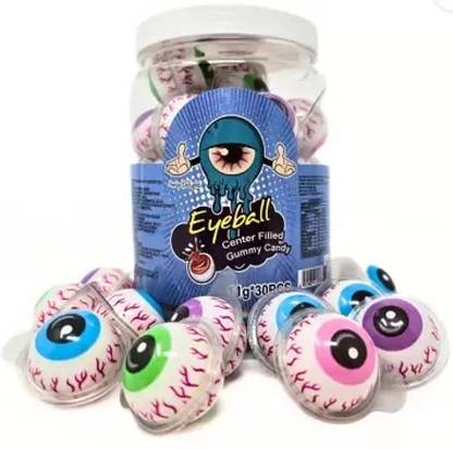 AS enterprises 3D Bursting Eye Ball Candy Center Filled Gummy Candy Jelly Balls 30Pcs jar Mixed Fruits Jelly Candy