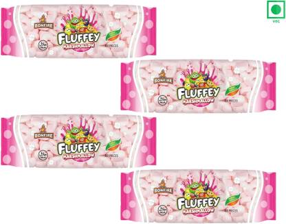 AS enterprises Pack of 4 (100 Pcs Per Pack) Fluffey Heart Marshmallow Fruit Flavours Fruit Fruit Marshmallow