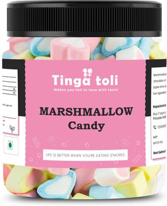 TINGA TOLI Heart Shaped Marshmallows Strawberry & Vanilla Flavour |100% Vegan |Jar Pack Vanilla, Strawberry Marshmallow