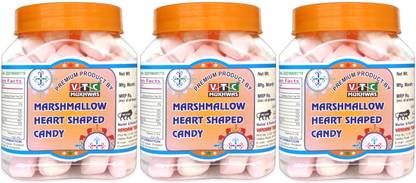 VTC Natural Tasty Marshmallows Pure Veg, Heart Shape Strawberry/Vanilla Flavour Strawberry Marshmallow