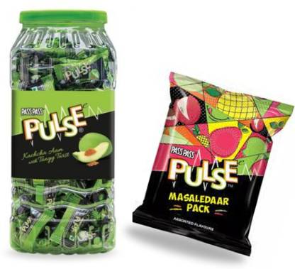 ds group Pulse kachcha Aam jar (175) pcs with mix flavor candy small pouch (50) pcs kachha aam, mix candy Candy