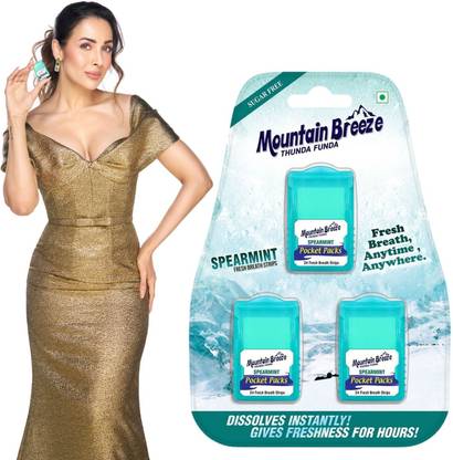 Mountain breeze Sugar-Free Spearmint Fresh Breath Strips 3*( 24 Strips ) Blister Pack Sugar-Free Spearmint Mouth Freshener