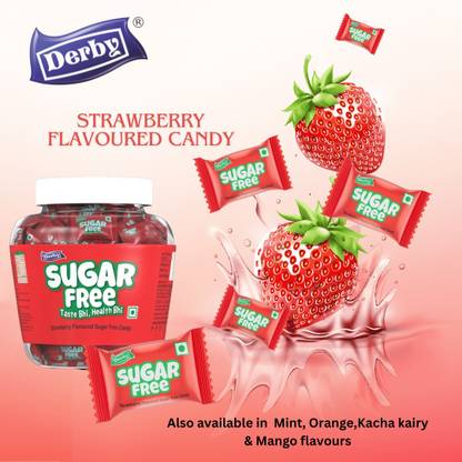 Derby Strawberry Flavoured Sugar-Free Hard Candies | 100 candies / 280gm Strawberry Candy