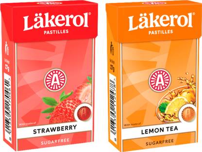 Lakerol Sugar Free Mint Pastille, Mouth Freshener, Refreshing & Fruity (Get 1 pouch) - Strawberry and Lemon Tea Candy