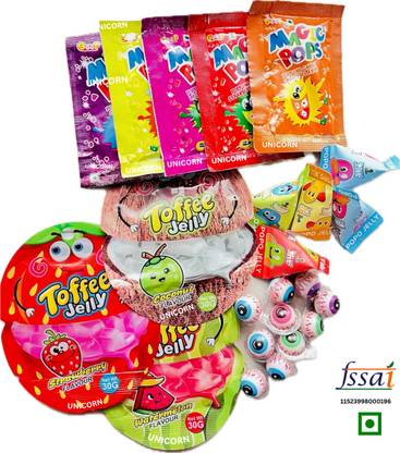 Unicorn Amazing Candy Assortment Pack, Magic Pops, Toffee Jelly Mixed Flavours (23pc) Strawberry, Watermelon, Coconut Candy