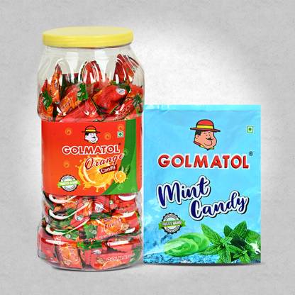Golmatol Orange and Mint Candy Combo of Jar/Packet containing 170/100 Pieces Respectively Orange, Mint Candy
