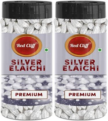 RED CLIFF Pure Silver Coated Elachi, Silver Varq Coated, Grade A Plus, | Combo Pack Of 2 | Elaichi Mouth Freshener