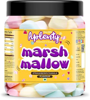 APLENTY Pure Veg Block Shaped Marshmallows Candy | Assorted Fruit Flavour Mini Vanilla & Strawberry Marshmallow