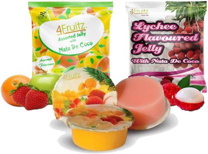 4Fruitz Frix Nata De Coco Jelly, Lychee Jelly & 3 Cup Pudding E-39 Assorted Jelly Candy