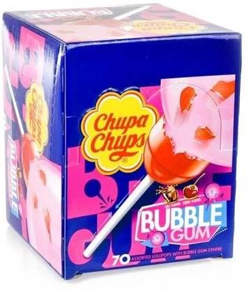 Chupa Chups Unique Lollipops With Fruity Shell Outside and Bubble Gum Inside 70 Pieces Assorted Lollipop