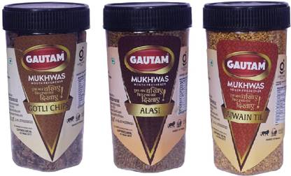 Gautam Mukhwas Combo Pack |Gotli Chips 150g + Alsi 130g + Ajwain Til 150g Multi Mouth Freshener