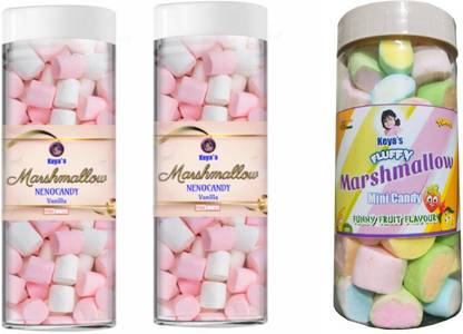 Keya Foods Marshmallow Neno Candy With Mini Candy 3Jar Combo Vanilla And Mix Fruit Marshmallow