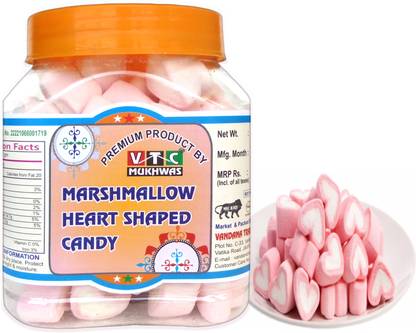 VTC Natural Tasty Marshmallows Pure Veg, Heart Shape Strawberry/Vanilla Flavour Strawberry Marshmallow