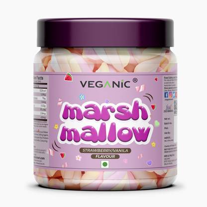 Veganic Marshmallows Pure Veg | Twisted Shape Soft Marshmallow Candy Vanilla & Strawberry Marshmallow