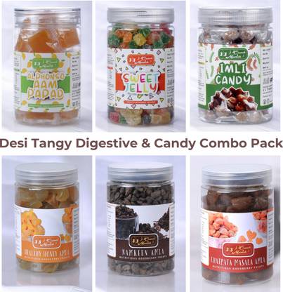 J J crunch N munch Digestive & Candy Combo Honey Amla/Supari, Aam Papad, Fruit Jelly, Amla & Imli Mixed Fruits Candy